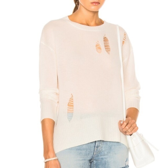 Enza Costa Sweaters - Enza Costa Cream Distressed Wool Cashmere Sweater